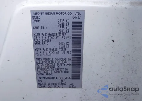 2017 Nissan Pathfinder S from USA, damaged, VIN 5N1DR2MM7HC681604